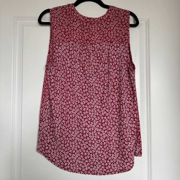 LOFT Floral Mixed Media Henley Shell, Raspberry Pop Red, Size Large - EUC - Picture 6 of 9
